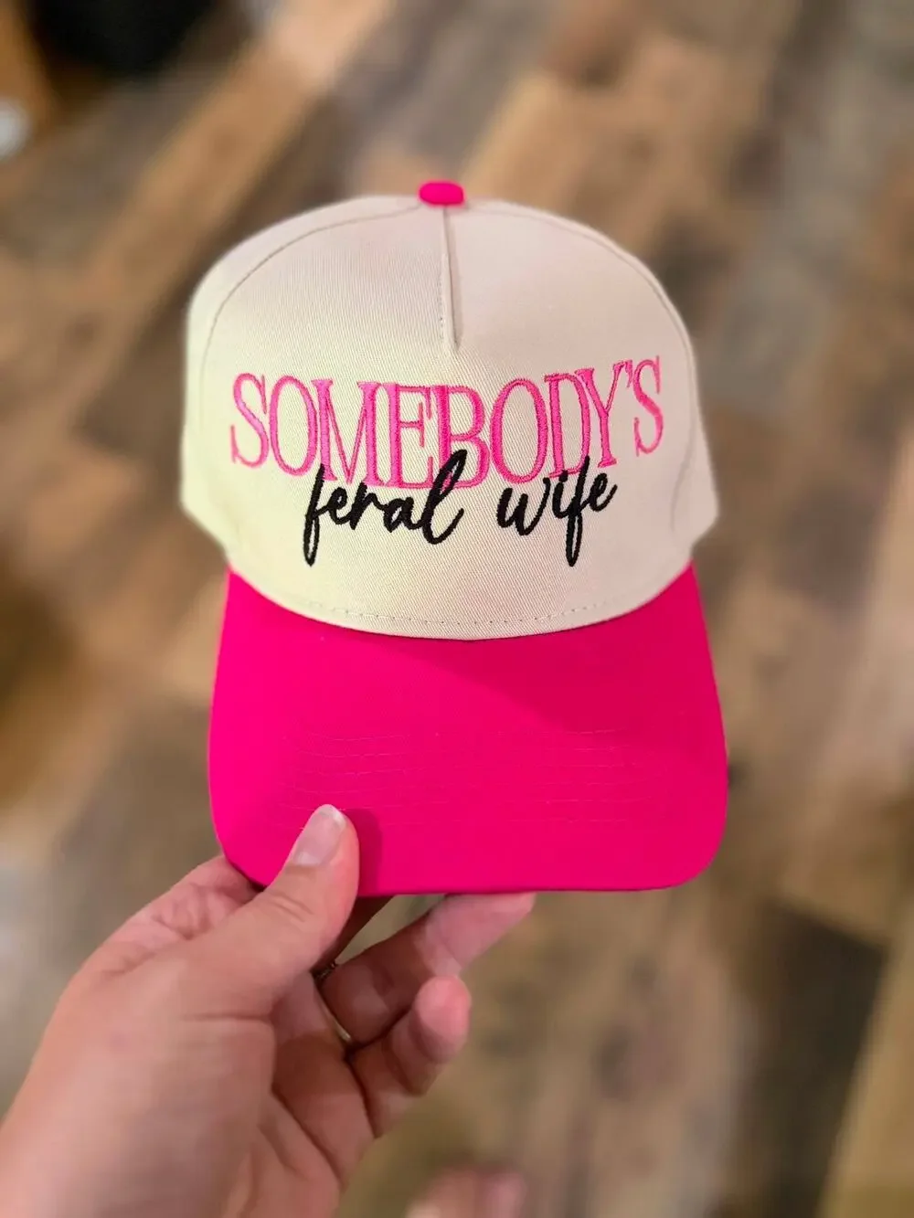 Somebody's Feral Wife Pink Trucker Hat Snapback Funny Embroidered Cap